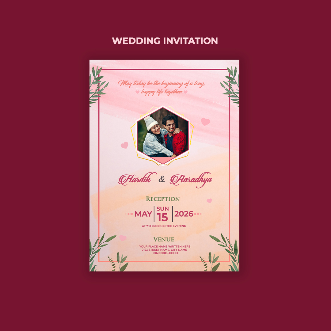 Elegant Pink Wedding Invitation Card with Photo – Modern Reception Invitation Design